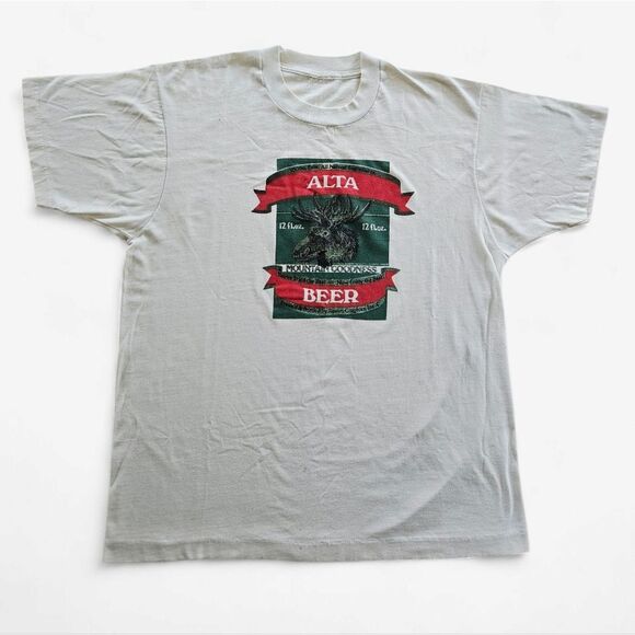 Vintage 70s Alta Mountain Goodness Moosehead Beer Super Soft Graphic Tee T-Shirt - Picture 1 of 11